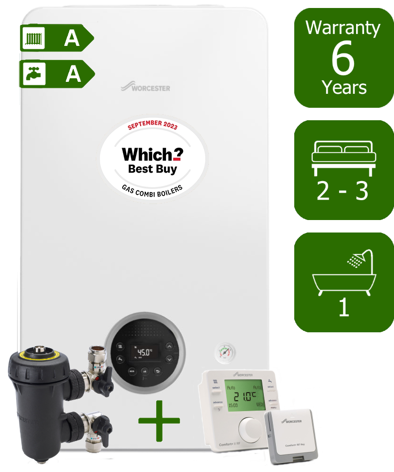 Worcester Bosch Greenstar 2000 30kW Combination Boiler with Worcester Bosch Filter & Worcester Bosch Comfort+ II